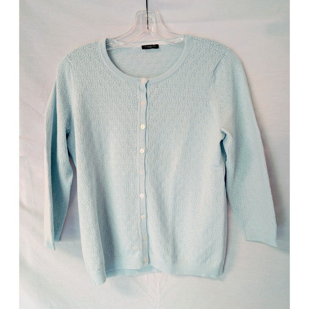 Talbots Baby Blue Floral Pointelle Knit Cardigan Button Front MP Cottagecore